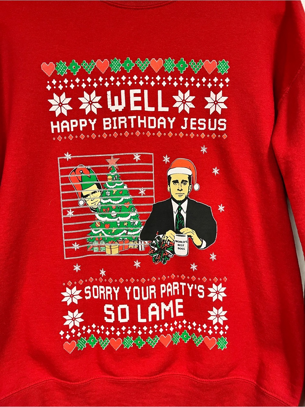 Office Holiday Graphic Sweatshirt - 'Well Happy Birthday Jesus' sz Large - Picture 3 of 6